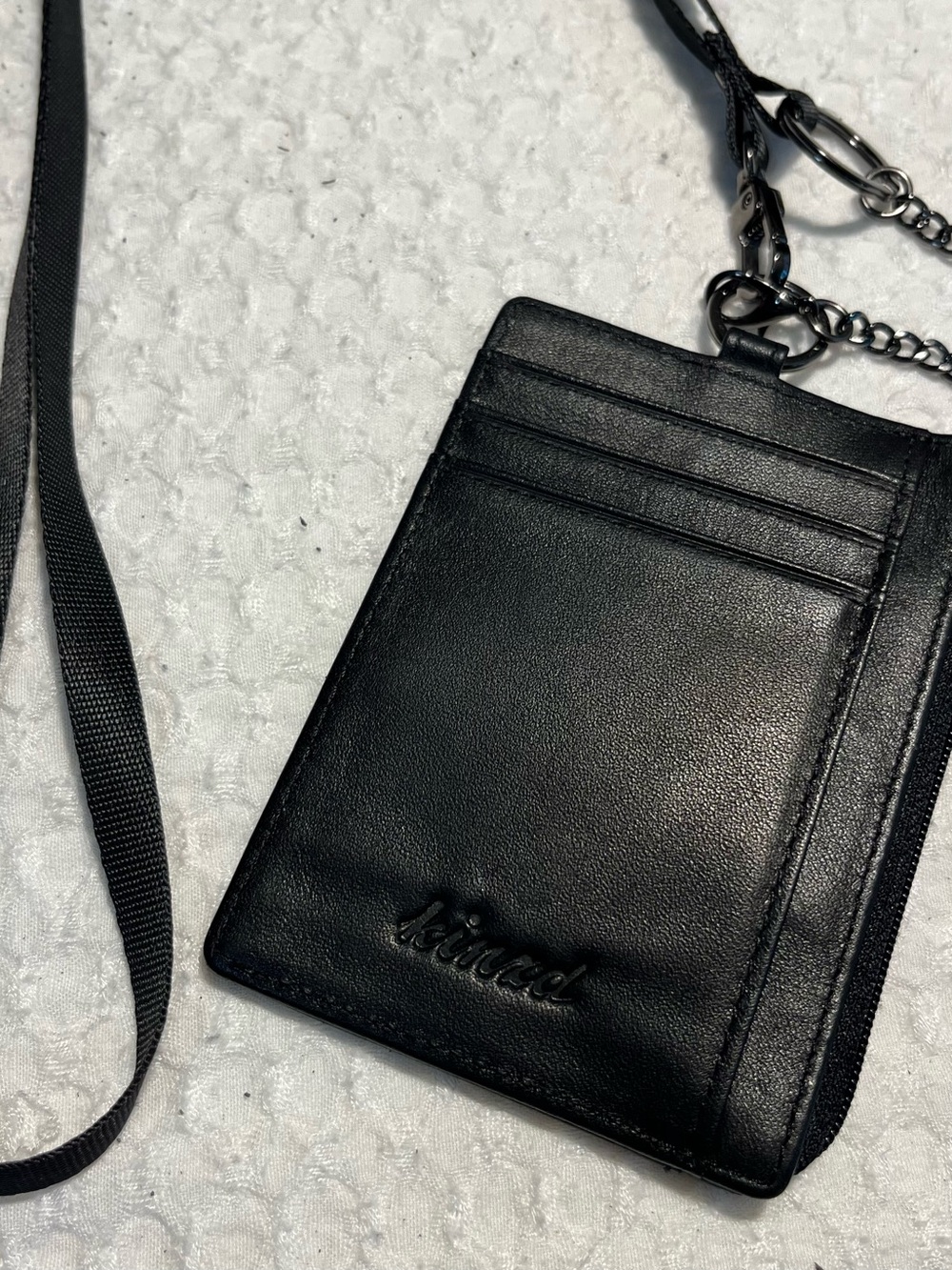 Kinzd Black Leather Card Holder Lanyard Wallet